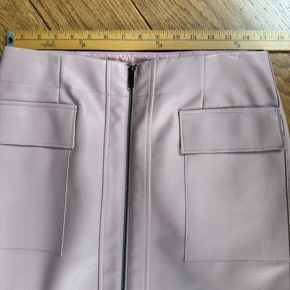 21 Saints Pink Faux Leather Mini Skirt SZ L Pockets Zipper Punk Rocker Feminine - Picture 5 of 6